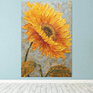 Toile Tournesol doré avec tourbillon d'argent sur un mur