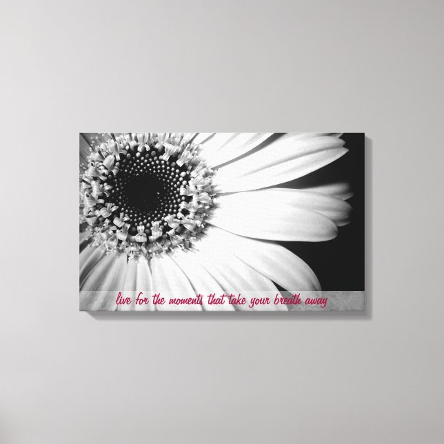 Toile Tournesol noir et blanc avec citation de vie (Recto)