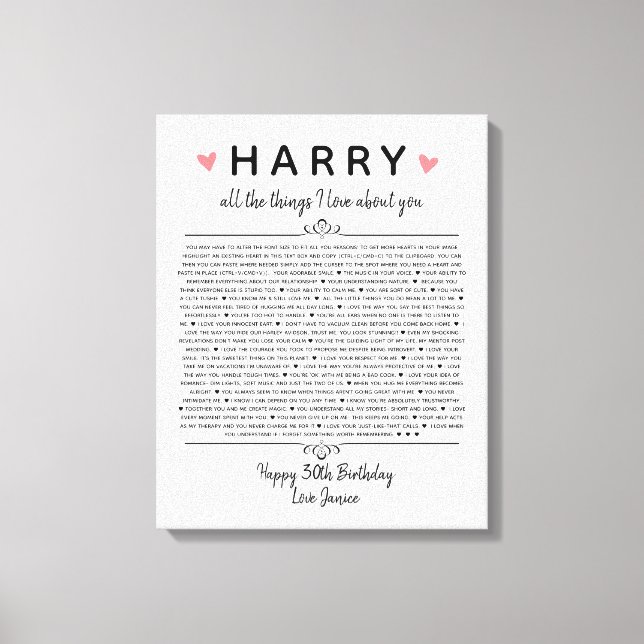 Toile toutes les choses que j'aime à propos de vous anni (Recto)