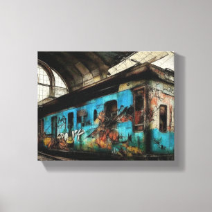 Toile Train abandonné avec graffitis d'art de rue urbain