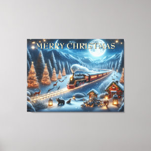 Toile Train de Noël avec lanternes et animaux de la forê