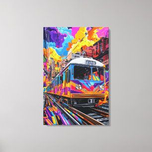 Toile Train de ville Pop Art en mouvement vibrant