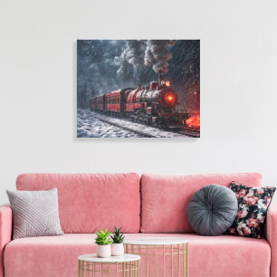 Toile Train vintage dans une tempête de neige