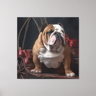 Toile Traîneau enneigé de Noël Bouledogue