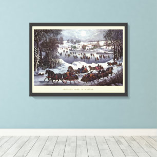 Toile Traîneaux de Noël vintage, Central Park en hiver