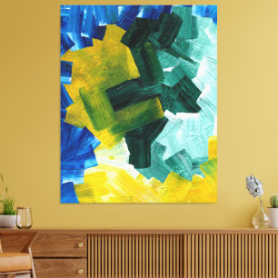 Toile Traits de pinceau abstraits bleus, verts et jaunes