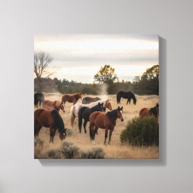 Toile Tranquil Herd at Dusk – Peaceful Horse Pasture (Recto)