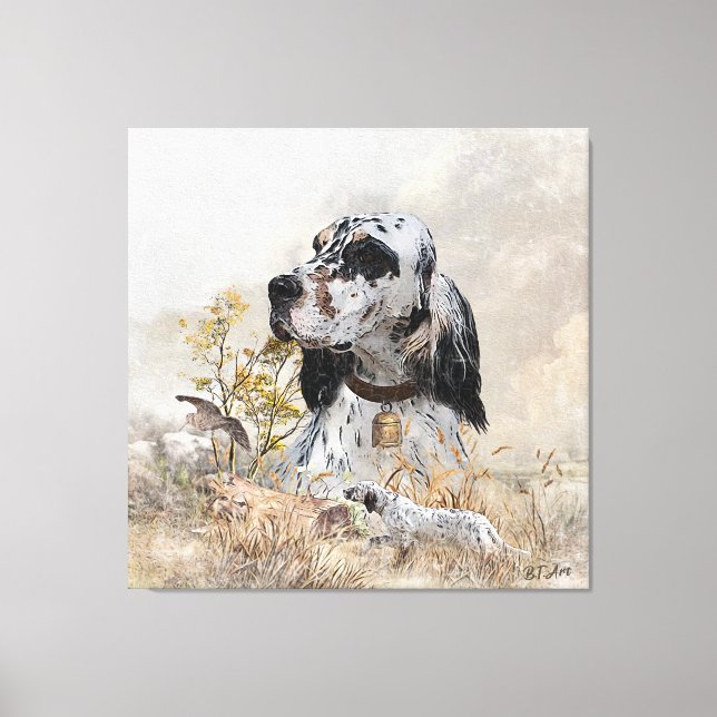 Toile Tri Couleur Anglais Setter Art, chasse en bois (Recto)