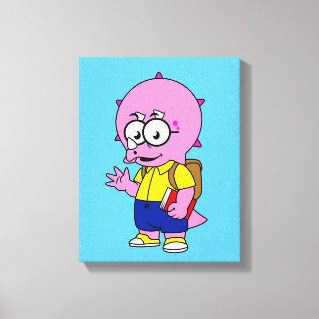 Toile Tricératops Nerd Avec Sac À Dos Et Manuel. (Recto)