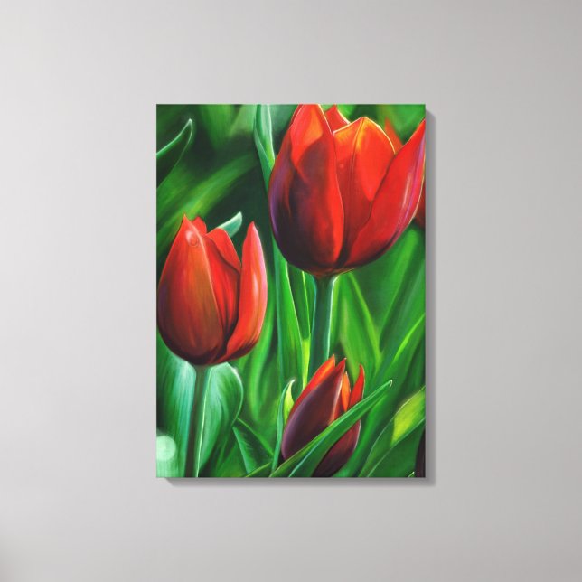 Toile Trio des Tulipes rouges fleur nature peinture numé (Recto)