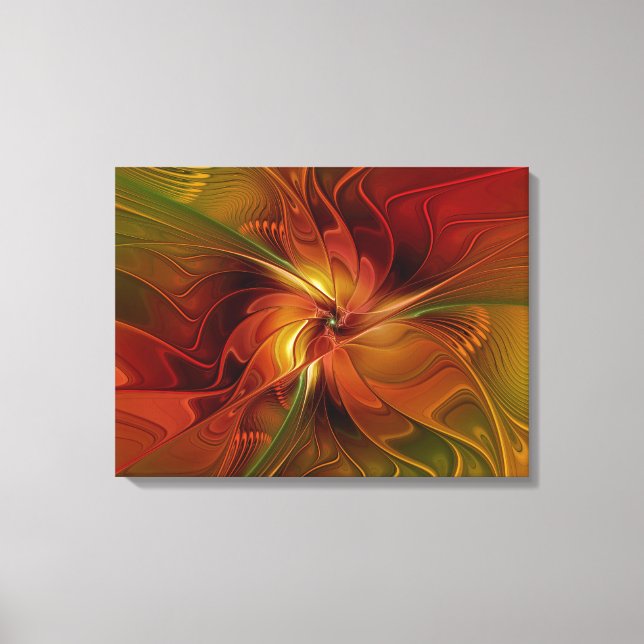 Toile Triptyque Abstrait rouge orange Brown vert (Recto)