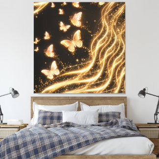 Toile Triptyque Fantasy Papillon Doré