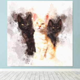 Toile Trois chatons mignonnes et belle aquarelle