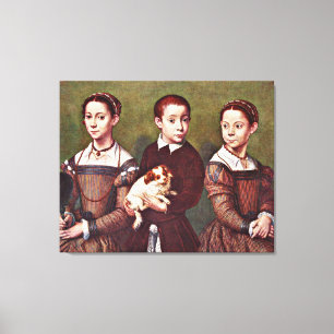 Toile Trois enfants avec chien, peinture d'art