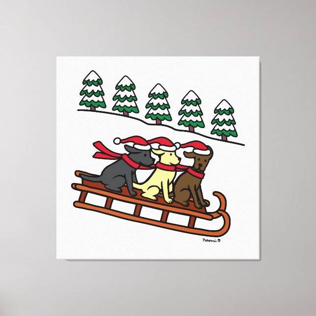Toile Trois Labradors Sled Fête de Noël (Recto)