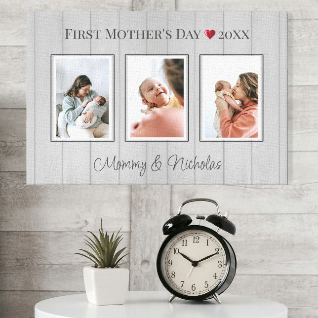 Toile Trois photos Collage Première Fête des mères (Three Photo Collage First Mothers Day Canvas Print)