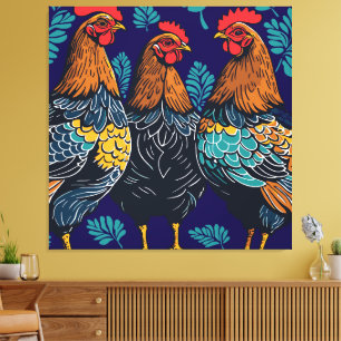 Toile Trois poules françaises découpées en pochoir