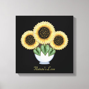 Toile Trois tournesols avec des Feuilles du coeur dans u