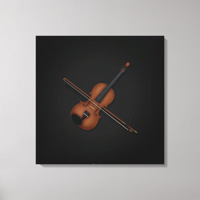 Toile Trompe L'oeil Violon avec Bow en haut 24x24 Noir (Recto)