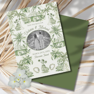 Toile Tropical Hawaiian Island Save the Date Photo Invitation