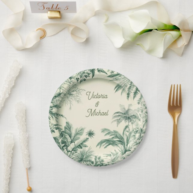 Toile Tropical Hawaiian Island Wedding Paper Plate (Wedding)