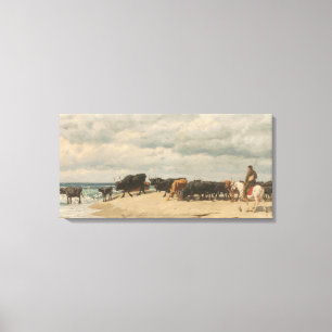 Toile Troupeau de bétail près de la mer (par Eugène Burn