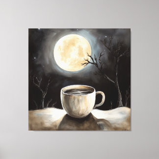 Toile Trouver la tranquillité en hiver avec café et lune