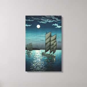 Toile Tsuchiya Koitsu - Bateaux à Shinagawa, Nuit