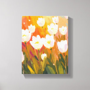 Toile Tulipes blanches champ de fleurs aquarelle