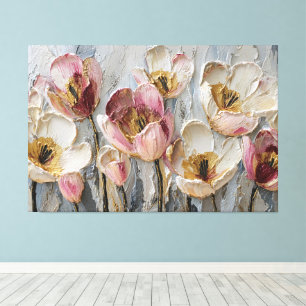 Toile Tulipes blanches, crème, roses et bordeaux avec do