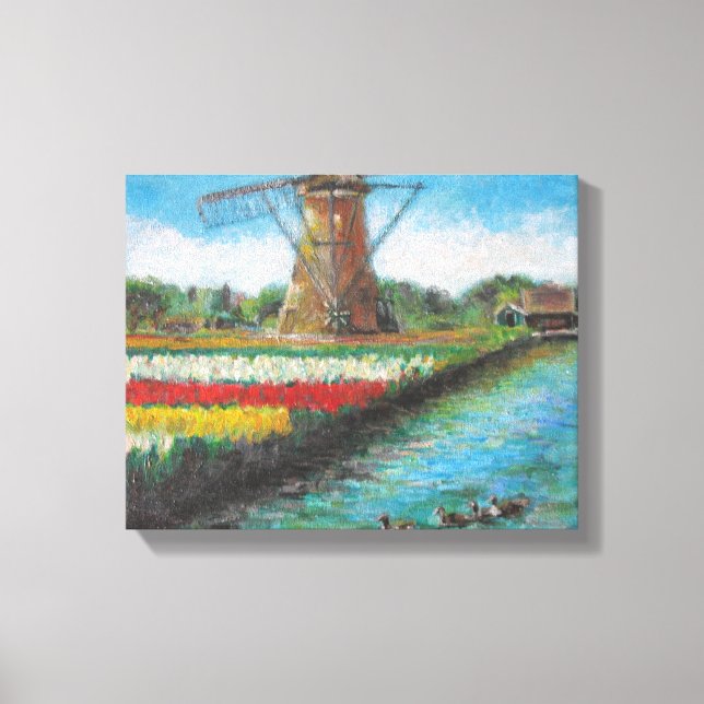 Toile Tulipes de printemps Windmill Paysage Holland Pein (Recto)