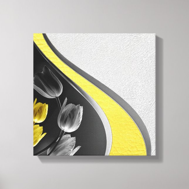 Toile Tulipes gris et jaunes sur texture (Recto)