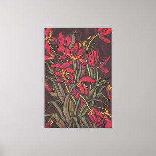 Toile Tulipes mourantes Fleurs rouges État de la peintur