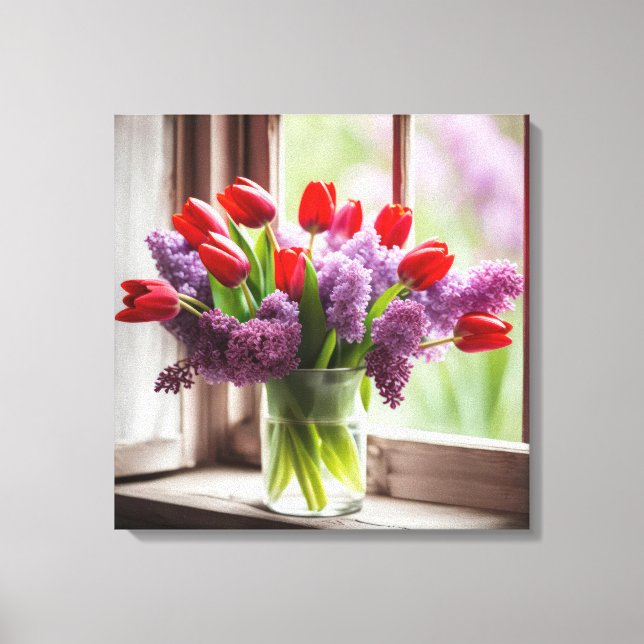 Toile Tulipes rouges et Lilacs dans la fenêtre (Recto)