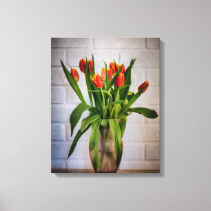 Toile Tulipes rouges Mur en briques blanches