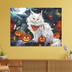 Toile Turc Angora Chat Halloween Éffrayant
