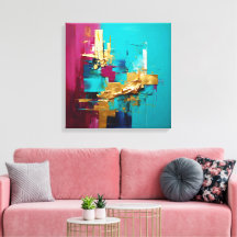 Turquoise Abstrait moderne, Magneta et Gold Swirl