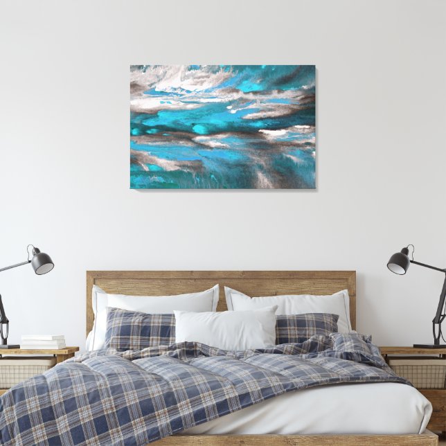 Toile Turquoise bleu gris noir Abstrait (Insitu(Chambre))