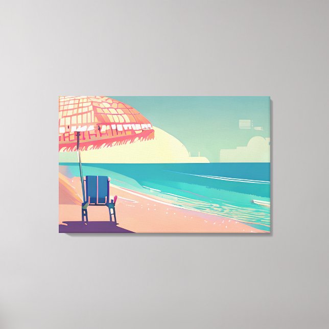 Toile Turquoise et Peach Beach Blue Water Chaise et para (Recto)
