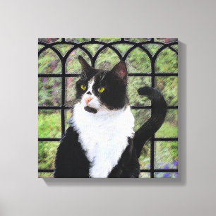 Toile Tuxedo Chat dans la peinture de fenêtre Art animal