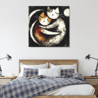 Toile  Two Hugging Cats Canvas Print – Chagall-Inspired 