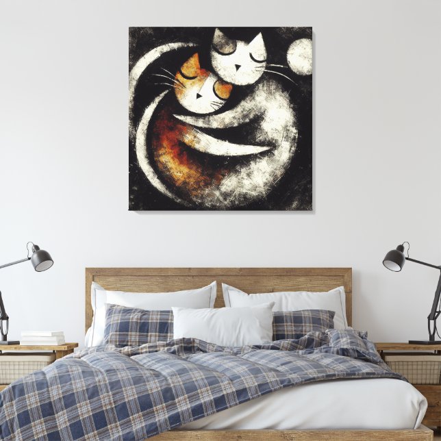 Toile  Two Hugging Cats Canvas Print – Chagall-Inspired  (Insitu(Chambre))