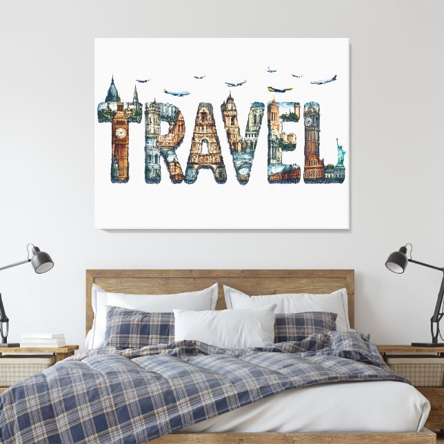 Toile Typographie de voyage OEuvre murale (Insitu(Chambre))