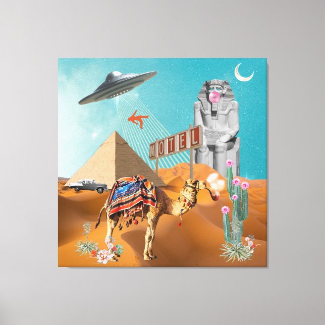 Toile UFO Vacation Egypt Pyramid Hotel Surreal Collage (Recto)