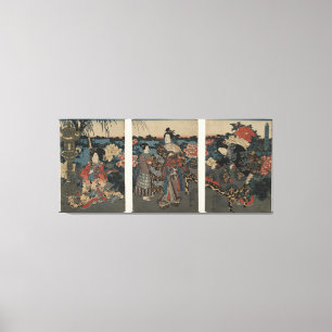 Toile Ukiyo-e Triptych : Profiter d'un jardin de pivoine
