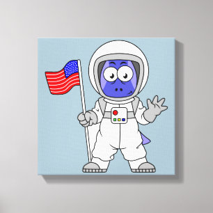 Toile Un astronaute parasaurolophus tient le drapeau amé