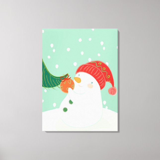 Toile Un bonhomme de neige accroché à un ornement sur un (Recto)