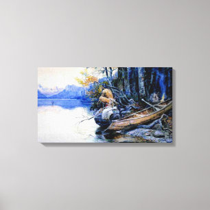 Toile Un camping au bord du lac par Charles M. Russell