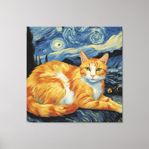 Toile Un chat dans la nuit étoilée