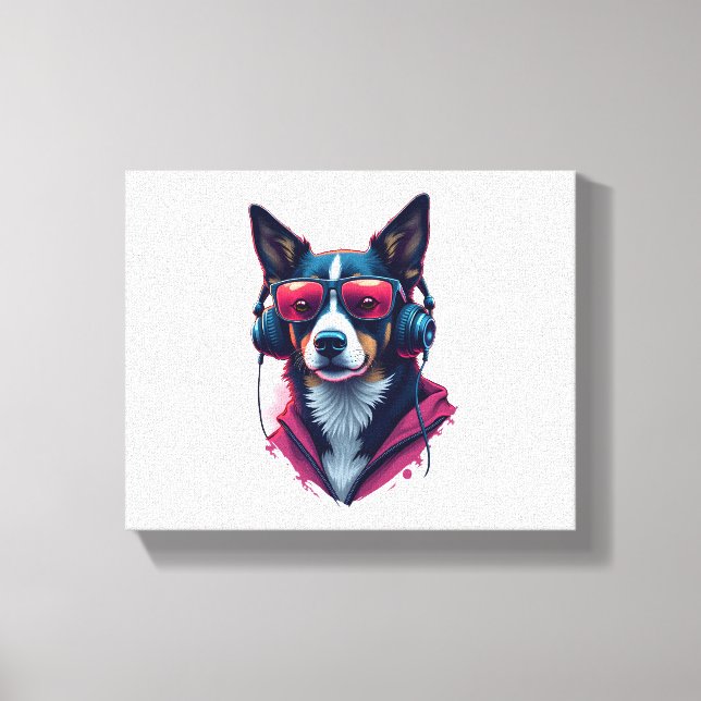 Toile Un chien Habu portant lunettes de soleil et casque (Recto)